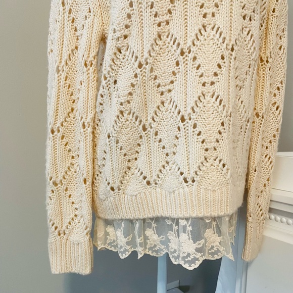 Hinge Button Back Lace Trim Sweater - Picture 6 of 10